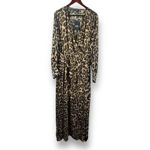 OHS Clothing Women's 2XL Long Sleeve Wrap Front Belted Leopard Maxi Dress Brown